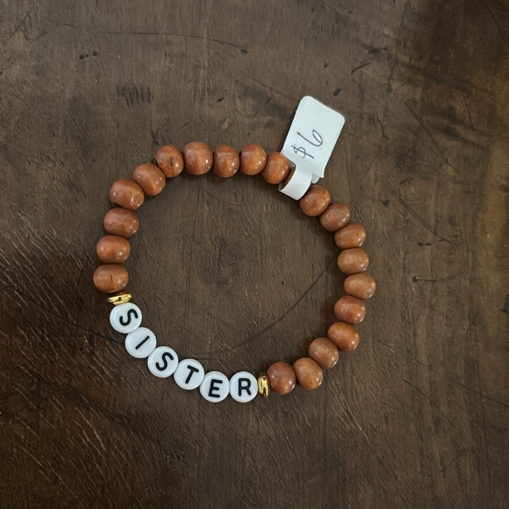 Sister Beaded Wooden Stretch Bracelet